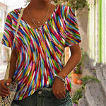 Women's Casual Summer V Neck Multicolor Short Sleeve T-Shirt