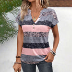 Summer Mixed Color Women's Short Sleeve Sexy V-Neck Shirt
