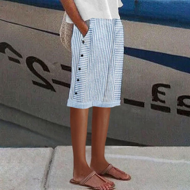 Blue Striped Side Pockets Pants