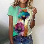 Vintage Round Neck Floral Print Short Sleeve T-Shirt