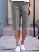 Solid Double Pockets Loose Casual Five-Point Pants