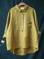 Lapel Button Design Casual Long Sleeve Shirt