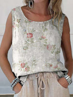Retro Floral Art Print Casual Tank Top