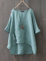 Plain Casual Round Neck Irregular Hem Design Shirt