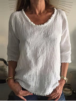 Casual White Mid-Long Sleeve Tassel T-Shirt