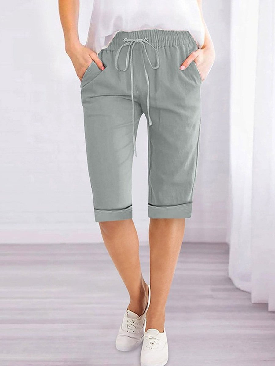 Summer Drawstring High Waist Pocket Slim Shorts