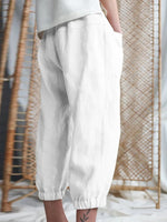 Casual Solid Color Loose Pocket Capri Pants