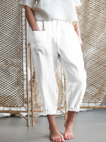 Casual Solid Color Loose Pocket Capri Pants