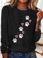 Heart Dog V-Neck Long Sleeve ShirtFun Text Print