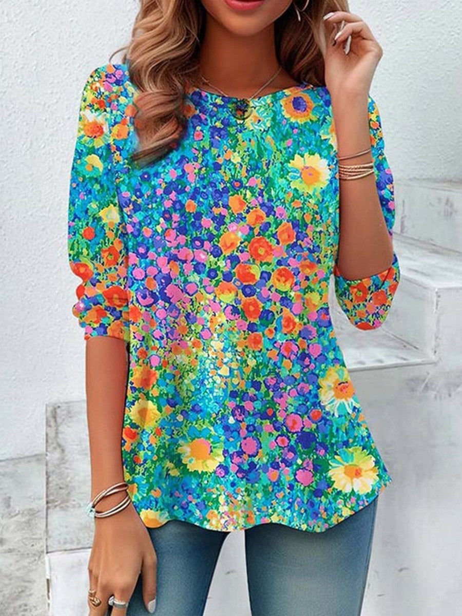 Colourful Floral Print Long Sleeve Blouse
