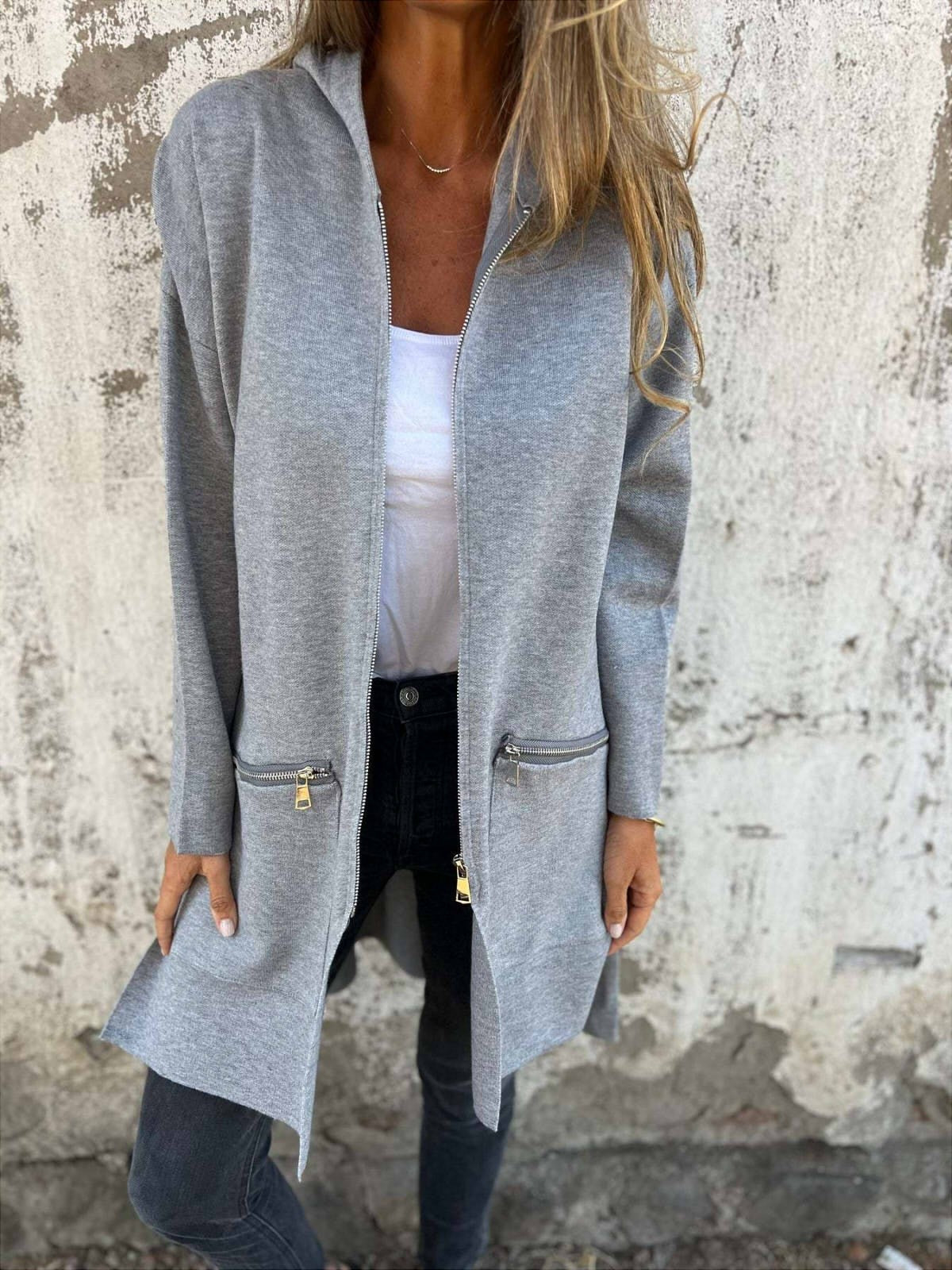 Women's Long Sleeve Zipper Casual Hooded Jacket