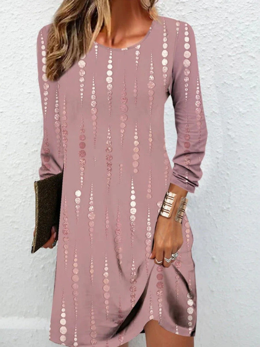 Polka Dot Round Neck Long Sleeve Dress