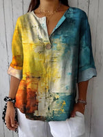 Gradient V-neck Long Sleeve Comfy Blouse