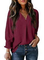 Women's Casual 3/4 Sleeves V-Neck Loose Basic T-Shirt