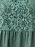 Graceful Short Sleeves Lace Pockets Green Dress