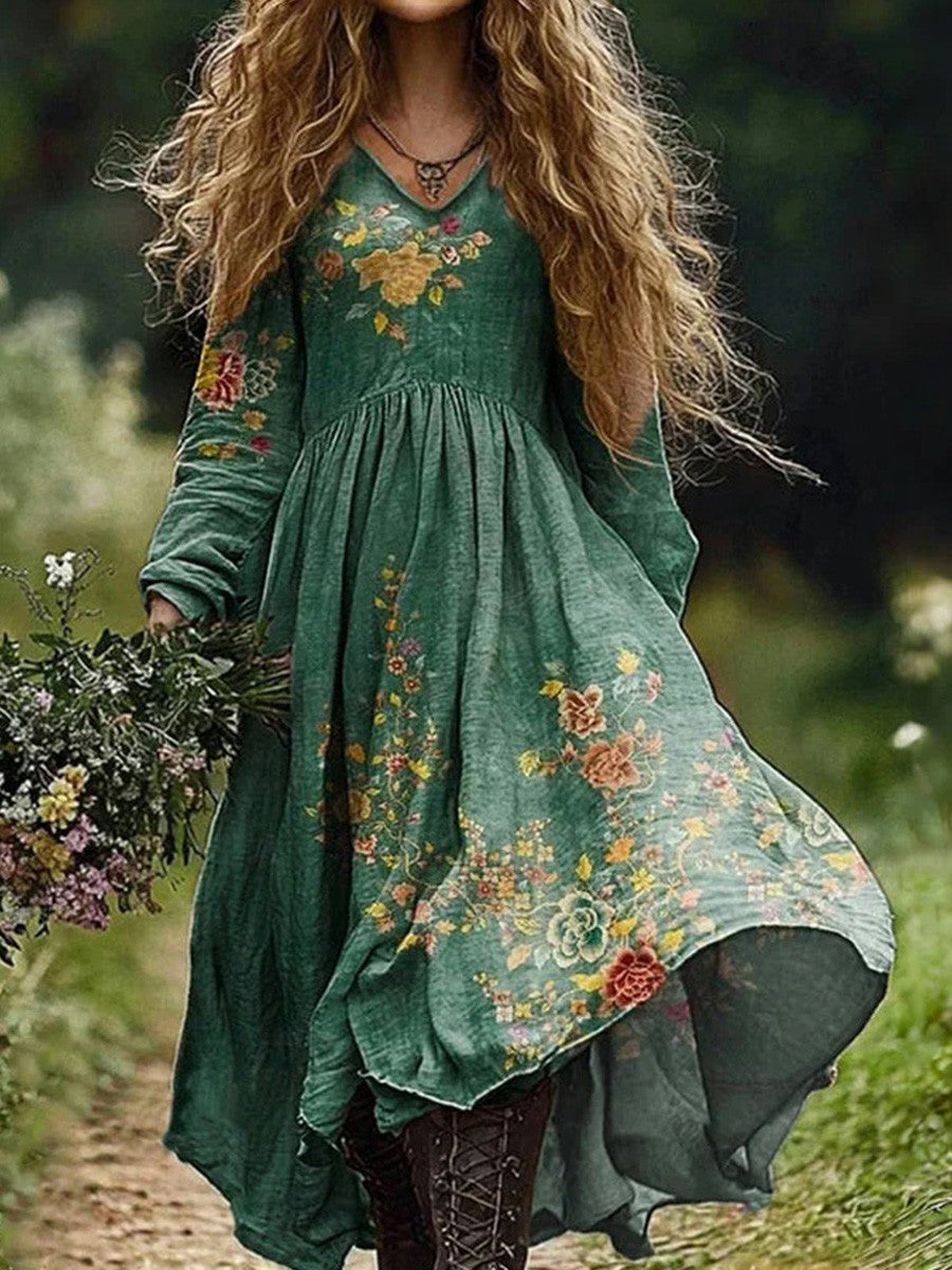 Chic Floral Print Vintage Dress