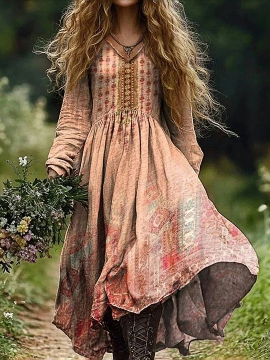 Ethnic-Inspired Printed Vintage Dress