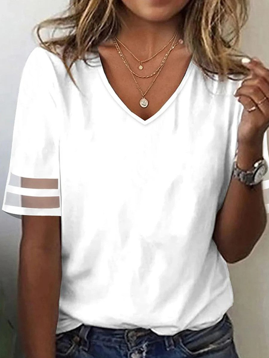 Women's Casual Loose V-Neck Plain T-Shirt