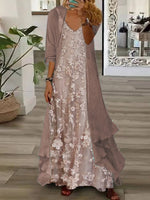 Long Sleeve V-Neck Floral Maxi Dress Set