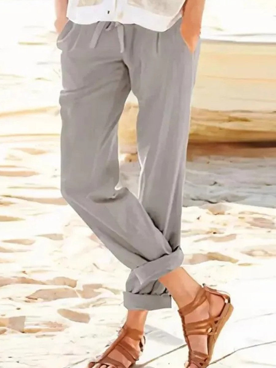 Solid Color Casual Straight-Leg Pants