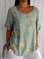 Women'S Retro Floral Print Casual Cotton Shirt