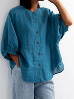 Retro Lantern Sleeve Cotton And Linen Loose Shirt
