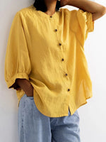 Retro Lantern Sleeve Cotton And Linen Loose Shirt