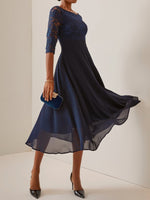 Wedding Party Lace Chiffon Mid Sleeved Dress