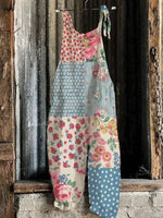 Retro Contrast Floral Bohemian Loose Jumpsuit