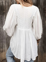 Retro Ruffled V-neck Puff Sleeve Top