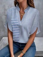 Bluse mit Streifenmuster, V-Ausschnitt und halben Ärmeln