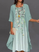 Elegant Floral Round Neck Half Sleeves Two Piece Midi Dress