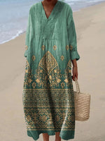Elegant V-neck Long Sleeves Maxi Dress