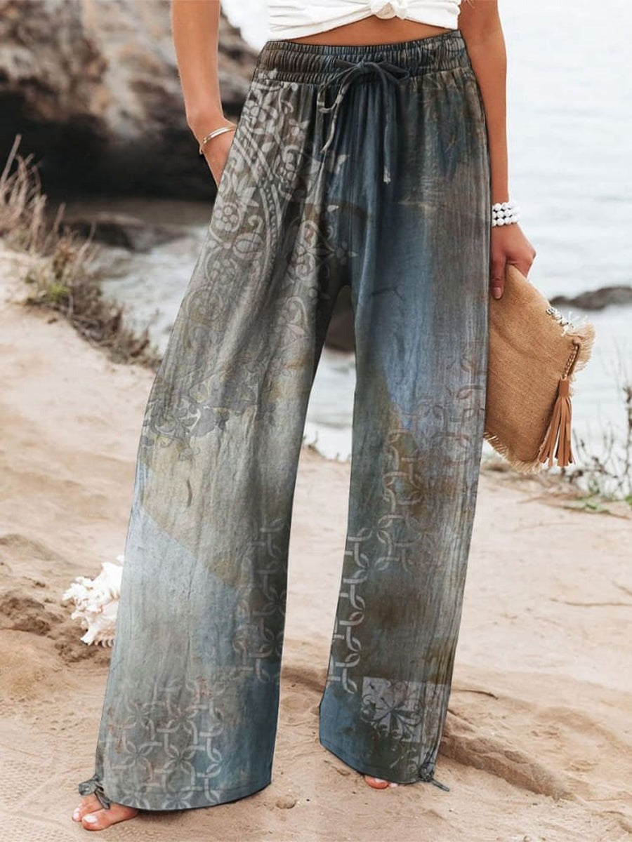 Elegant Floral Print Wide-Leg Pants