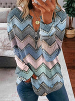 V Neck Geometric Regular Fit Casual Sweatshirt