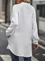 Casual White Relaxed Notch Neck Button-Up Plain Blouse