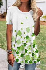 St. Patrick's Crew Neck Four-Leaf Clover Knitted Short Sleeves Casual Top
