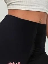 Floral Design Color Block Casual High-stretch Knitted Capris Leggings