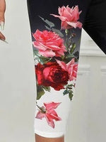 Floral Design Color Block Casual High-stretch Knitted Capris Leggings