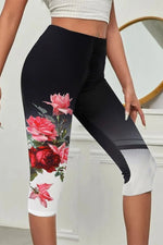 Floral Design Color Block Casual High-stretch Knitted Capris Leggings