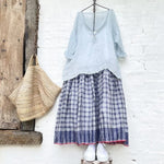 Crew Neck Plain Cotton And Linen Long Sleeves Casual Blouse