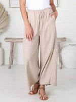 Solid Color Loose Cotton And Linen Drawstring Casual Pants