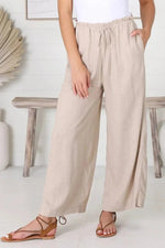 Solid Color Loose Cotton And Linen Drawstring Casual Pants