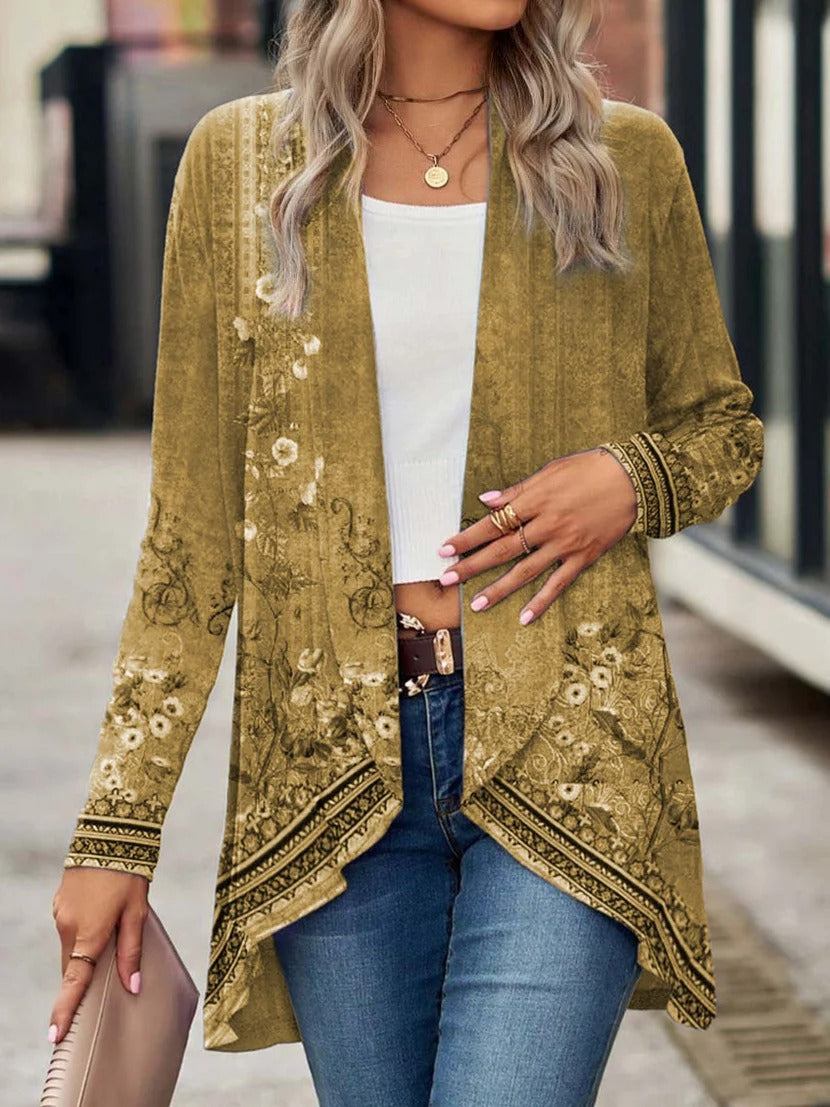 Ethnic Regular Frill Hem Lightweight Casual Loose Cardigan