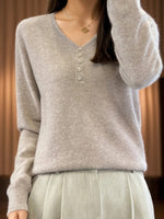 Casual Plain Long Sleeve V Neck Wool/Knitting Buckle Sweater