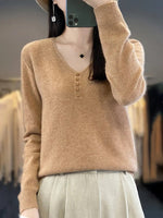 Casual Plain Long Sleeve V Neck Wool/Knitting Buckle Sweater