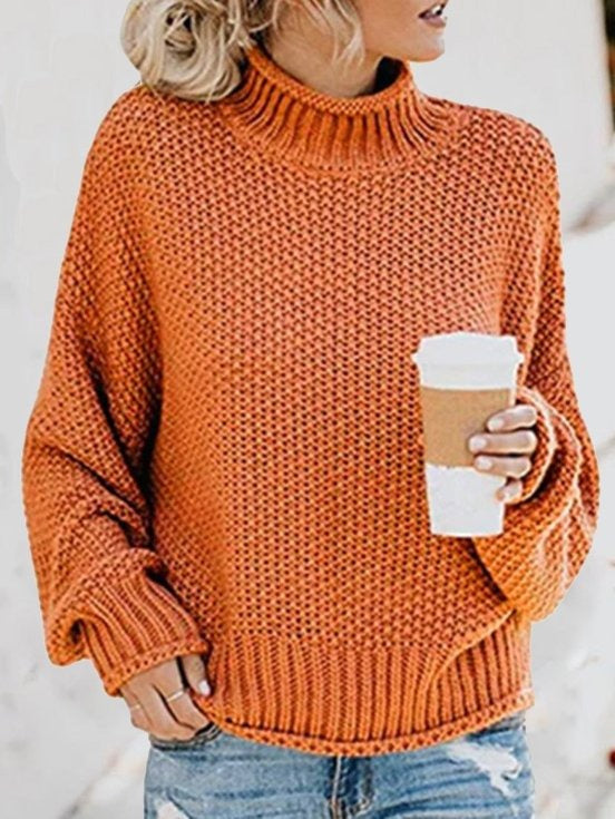 Plain Long Sleeve Soft Comfy Casual Yarn/Wool Yarn Sweater