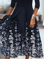 Casual Elegant Floral V Neck Daily Loose 3/4 Sleeves Lightweight Maxi Dress