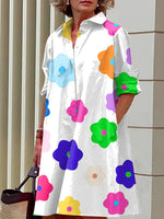 Casual Abstract Print Shirt Collar Half Sleeve Pocket H-line Midi Dress