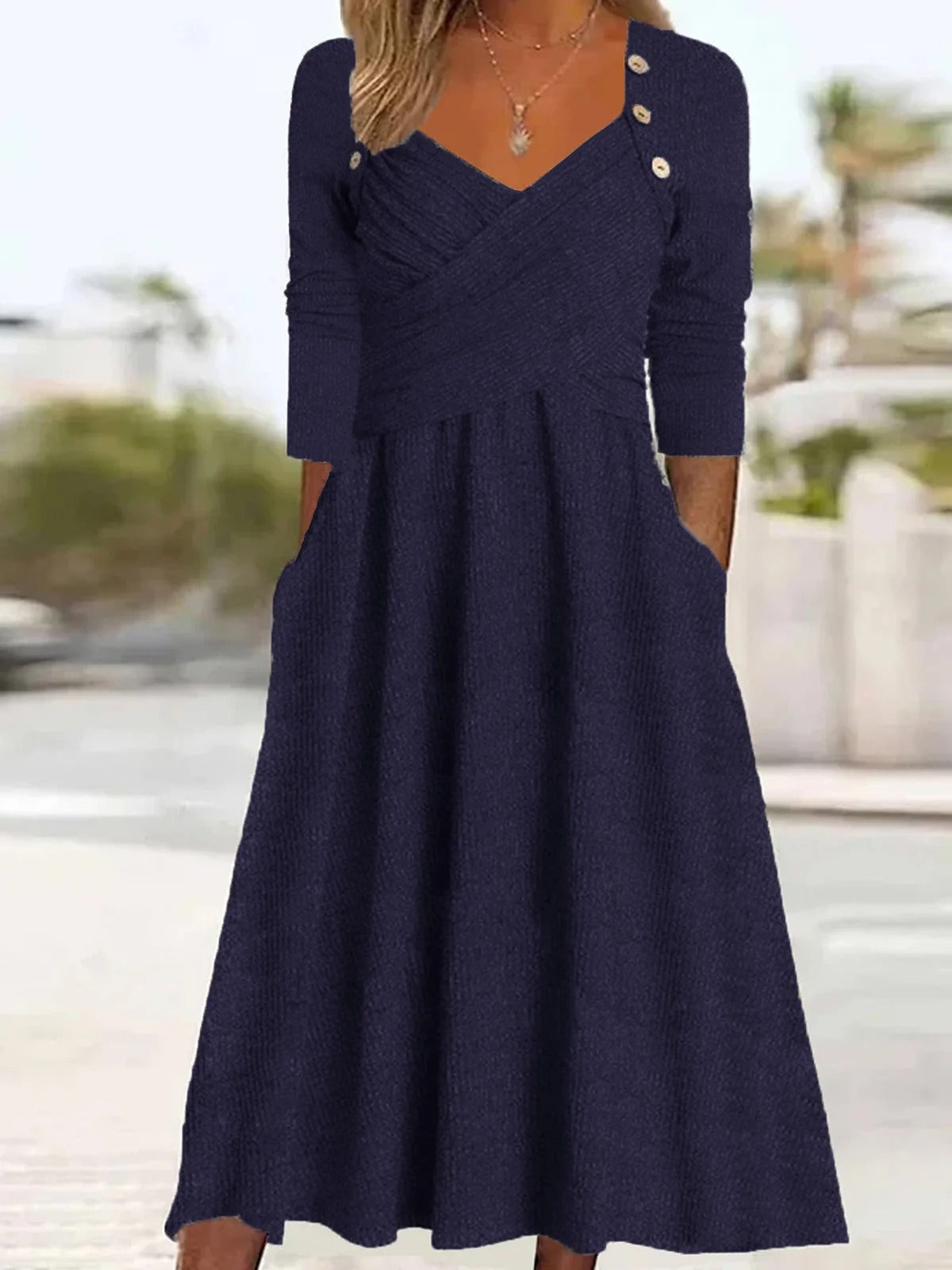 Plain Casual Buckle Sweetheart Neckline Dress